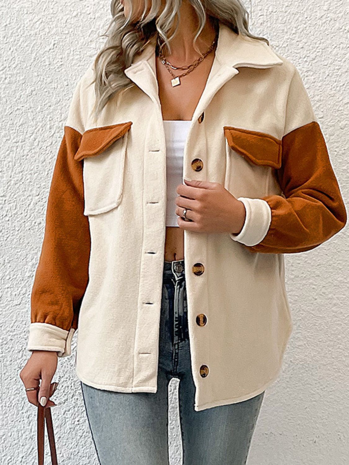 Contrast Button-Up Fleece Jacket  Coats & Jackets- Doll Fits