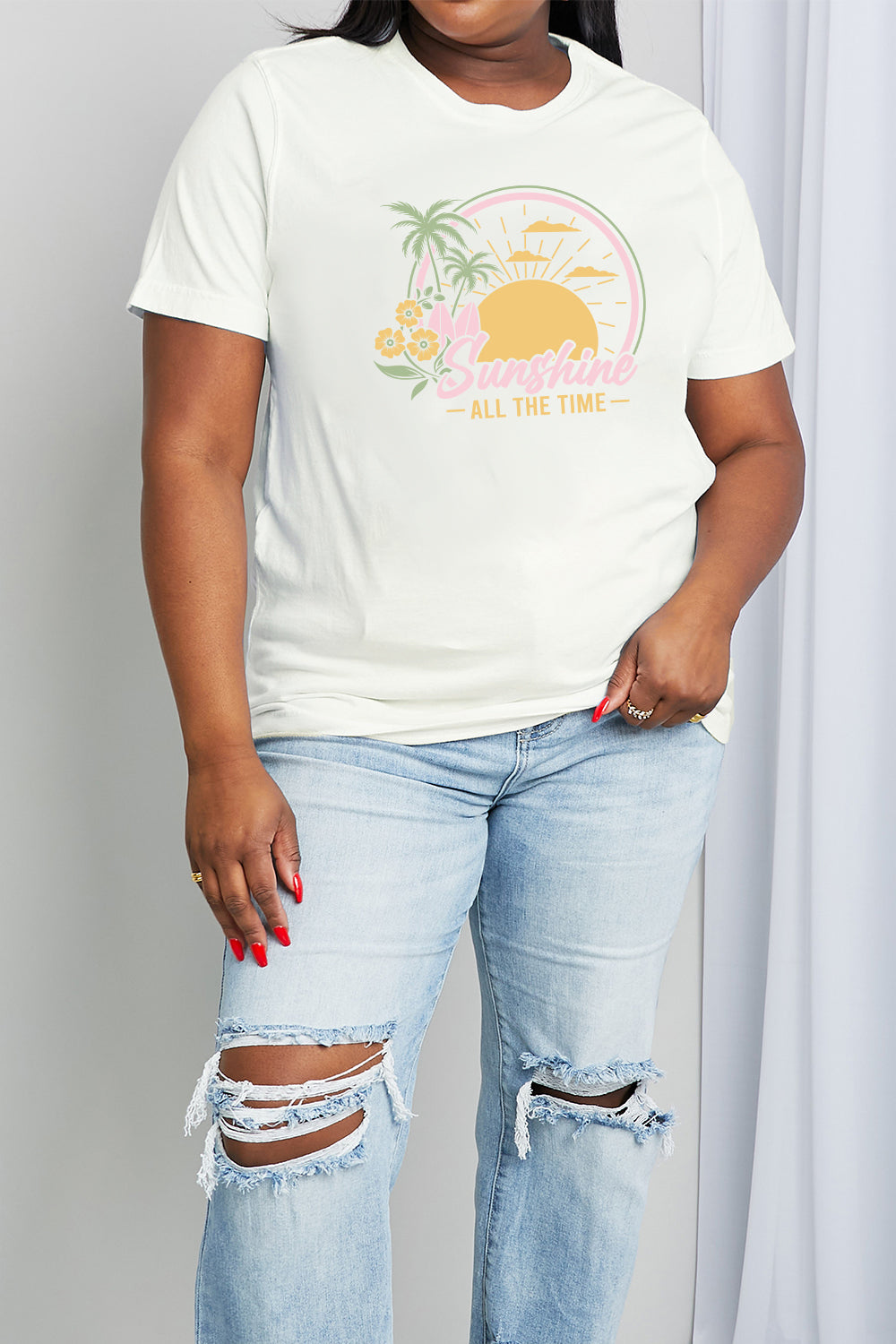 Simply Love Full Size SUNSHINE ALL THE TIME Graphic Cotton Tee  Shirts & Tops- Doll Fits