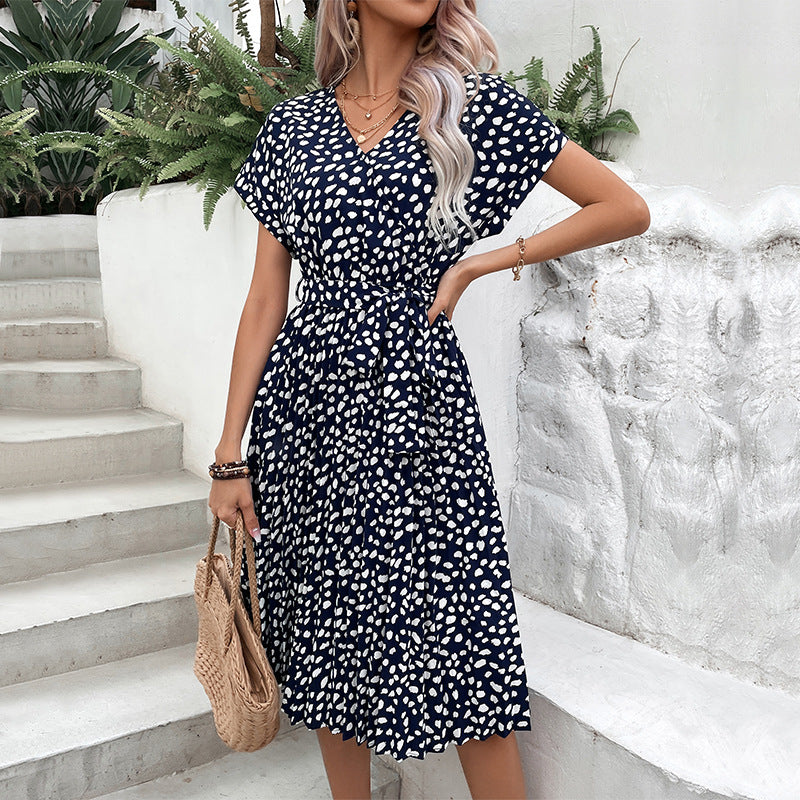 Printed Tie Waist A-Line Dress  Dresses- Doll Fits