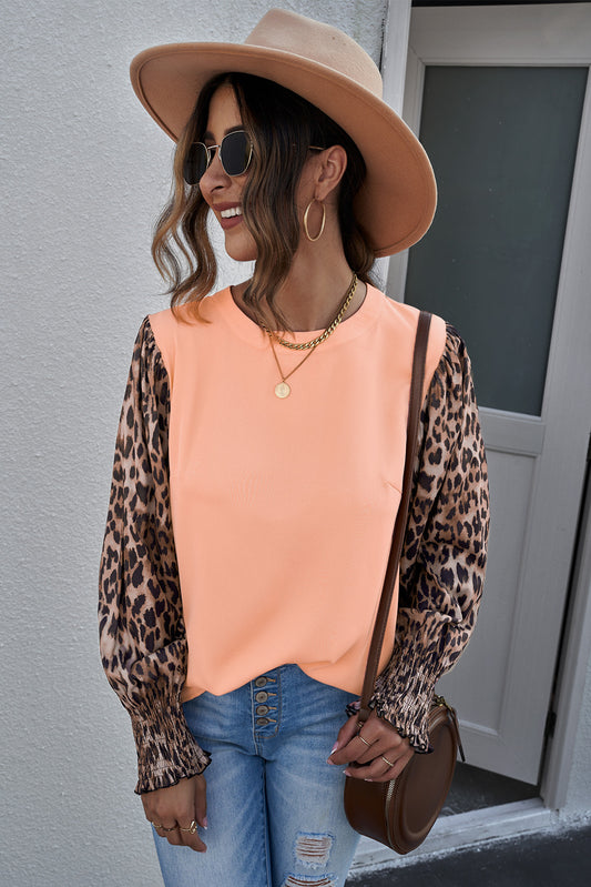 Leopard Puff Sleeve Spliced Top  Shirts & Tops- Doll Fits