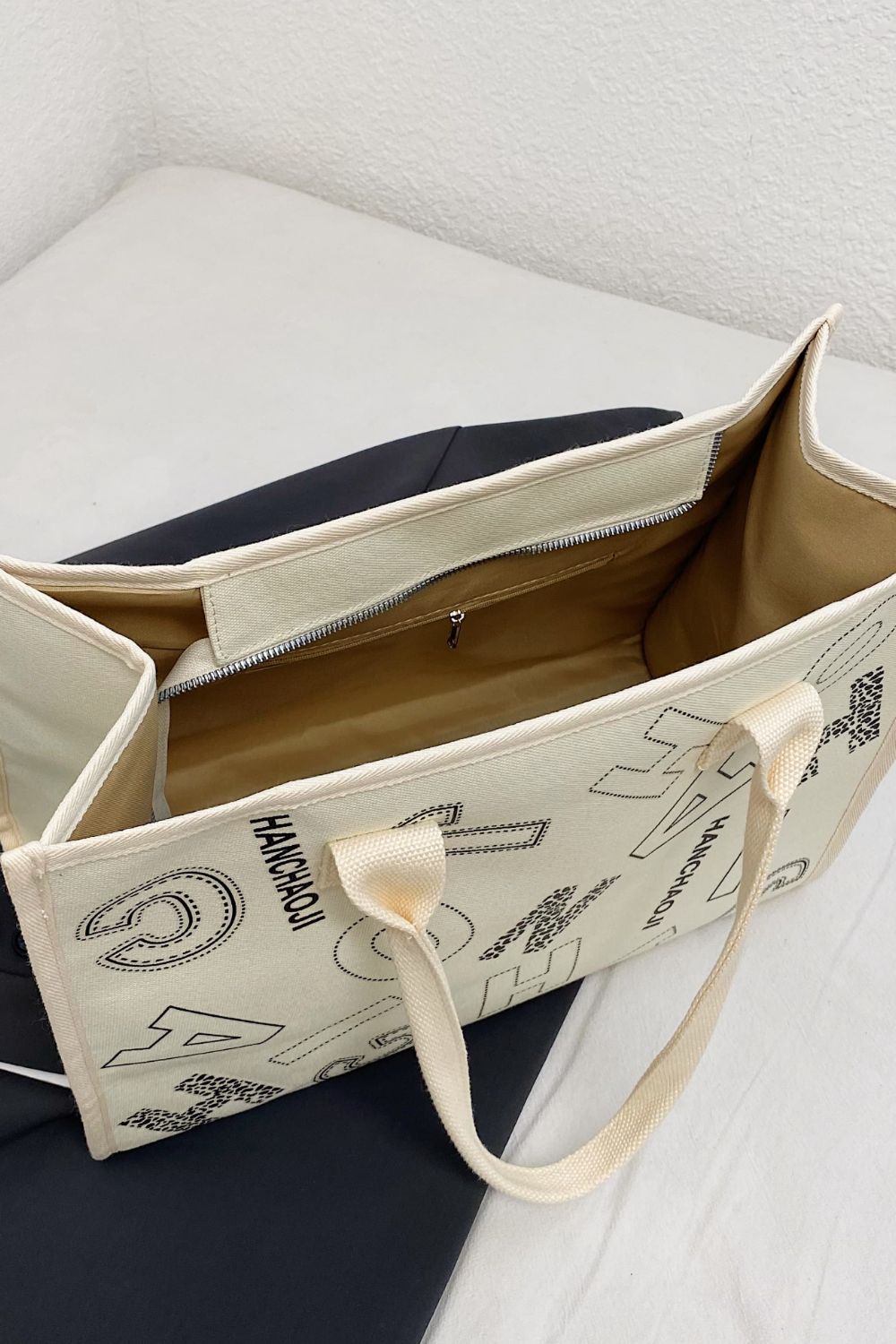 Letter Print Canvas Tote Bag  Handbags- Doll Fits