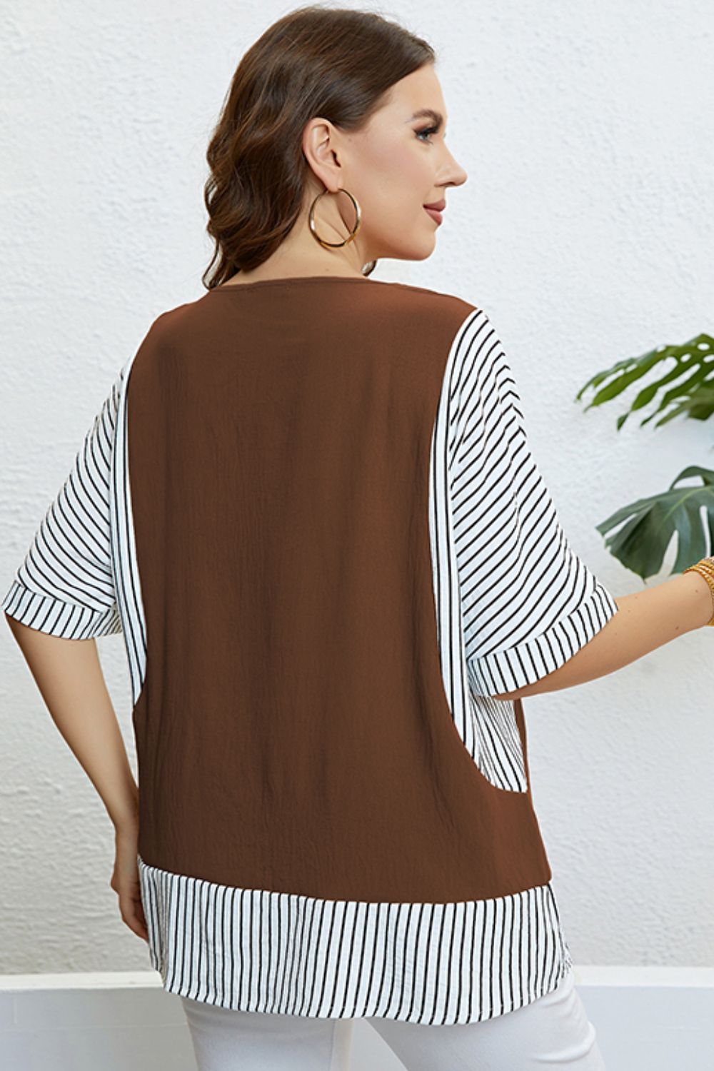Plus Size Striped Round Neck Half Sleeve Top  Shirts & Tops- Doll Fits