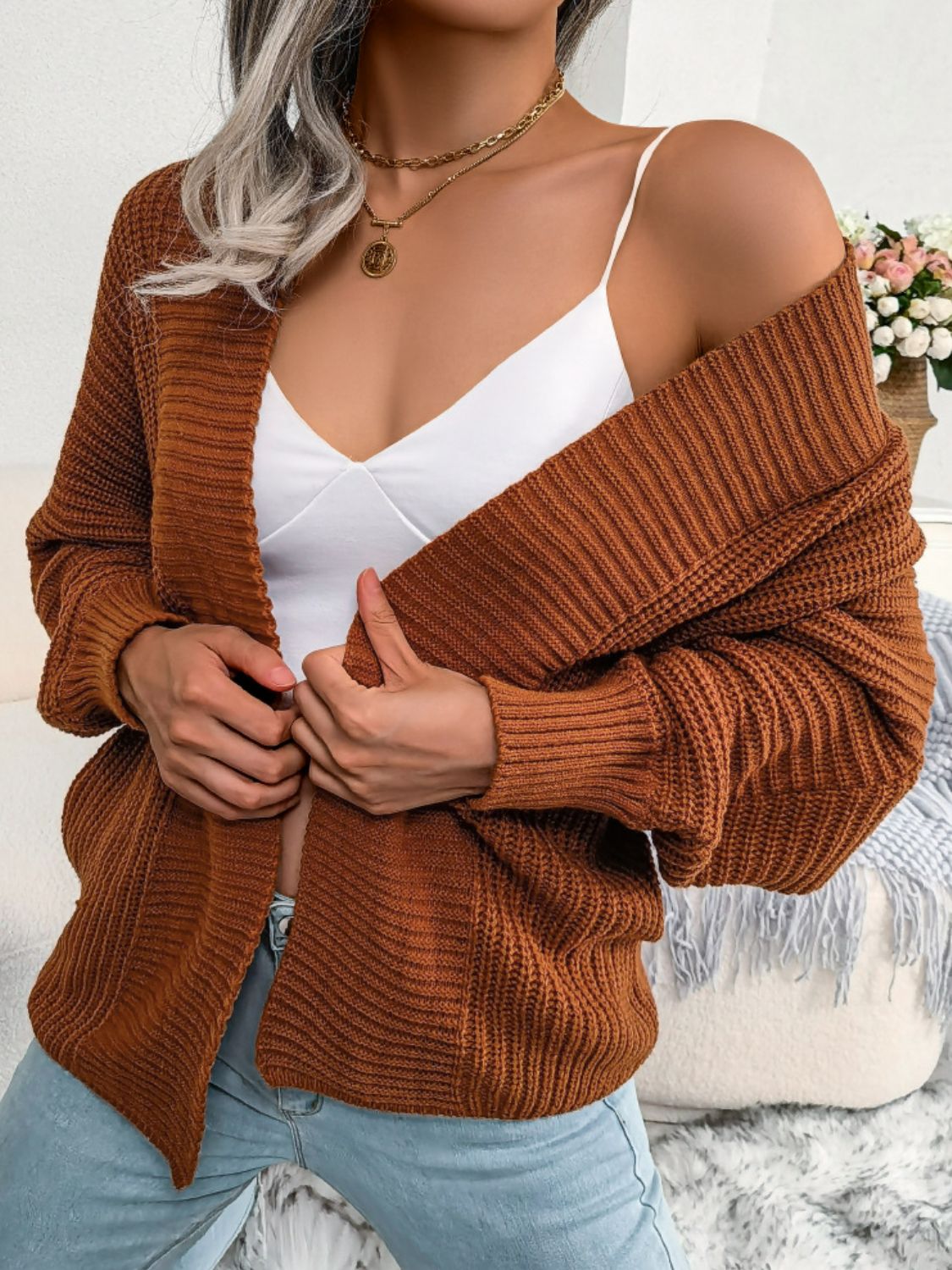 Rib-Knit Open Front Dolman Sleeve Cardigan  Coats & Jackets- Doll Fits