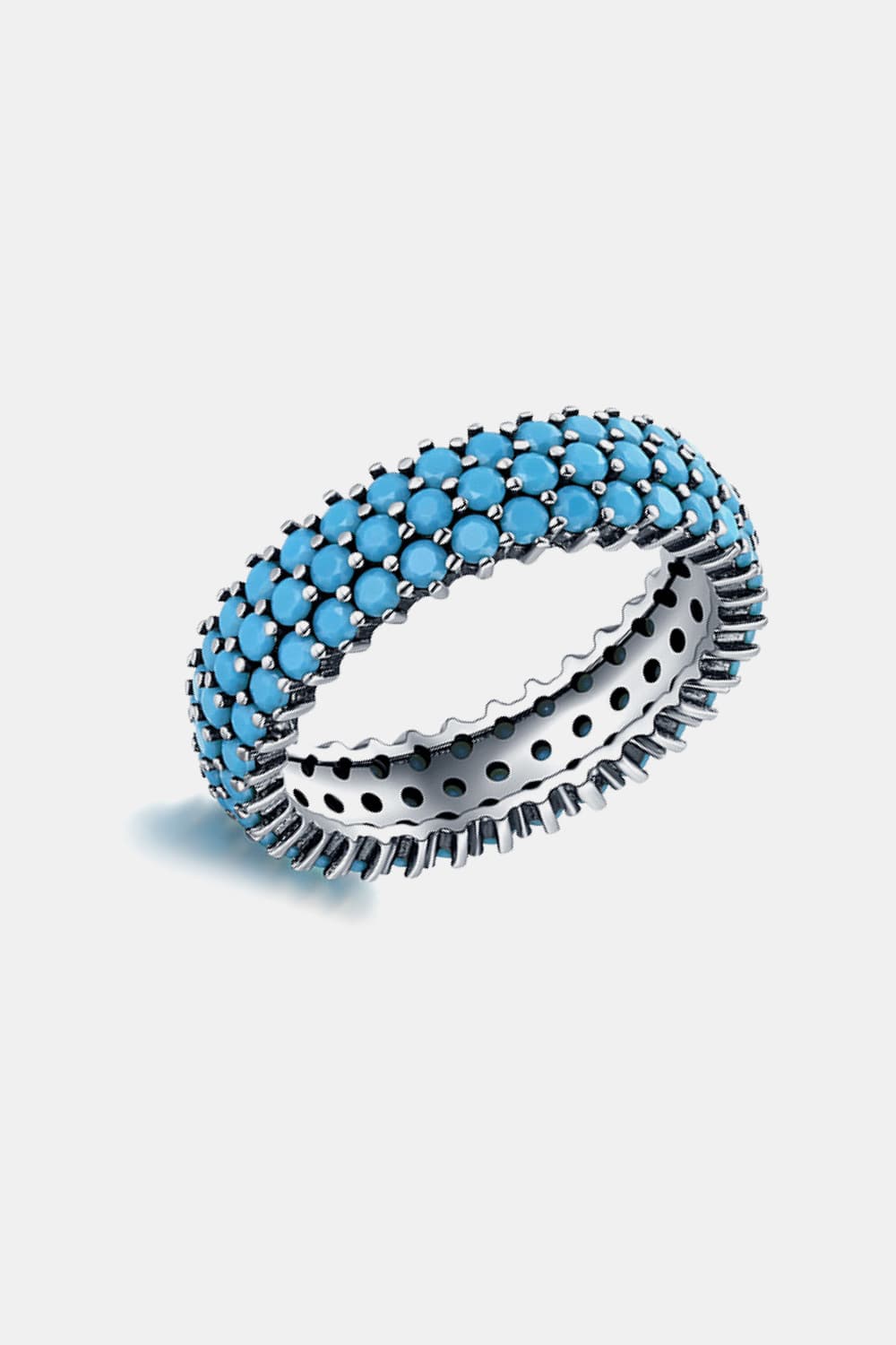 925 Sterling Silver Triple Row Artificial Turquoise Ring  - Doll Fits