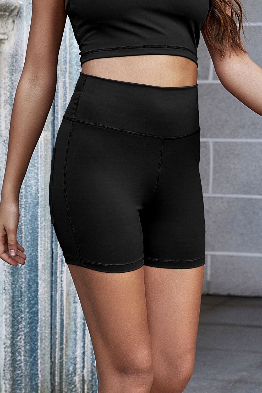 Exposed Seam Decorative Button Yoga Shorts  Activewear- Doll Fits