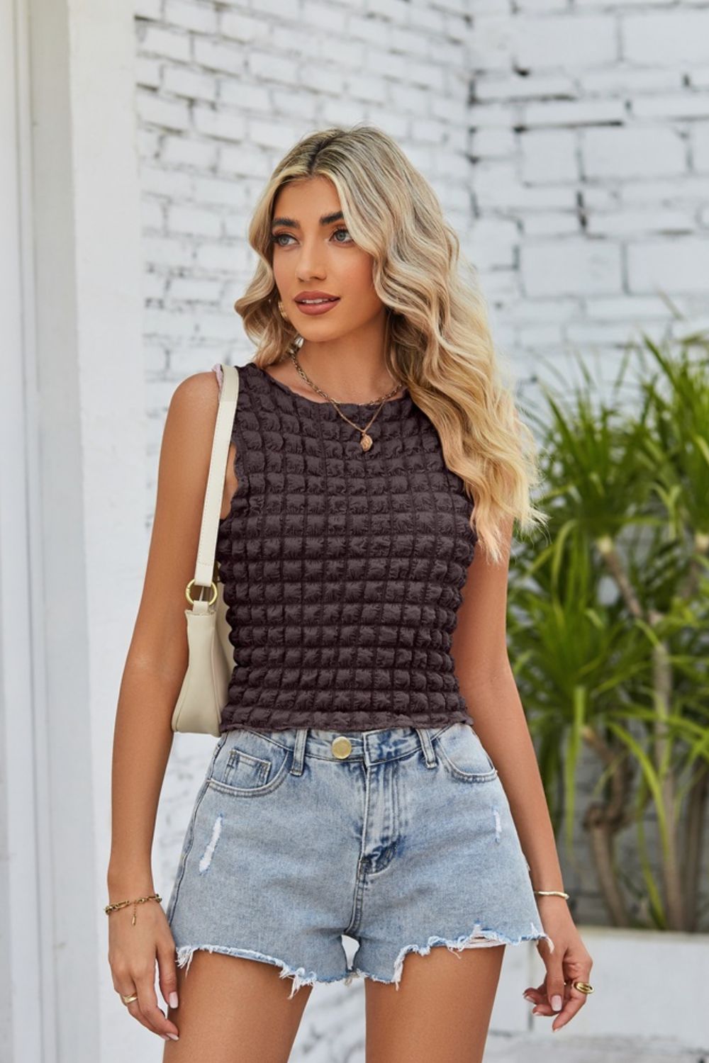 Textured Round Neck Tank  Shirts & Tops- Doll Fits