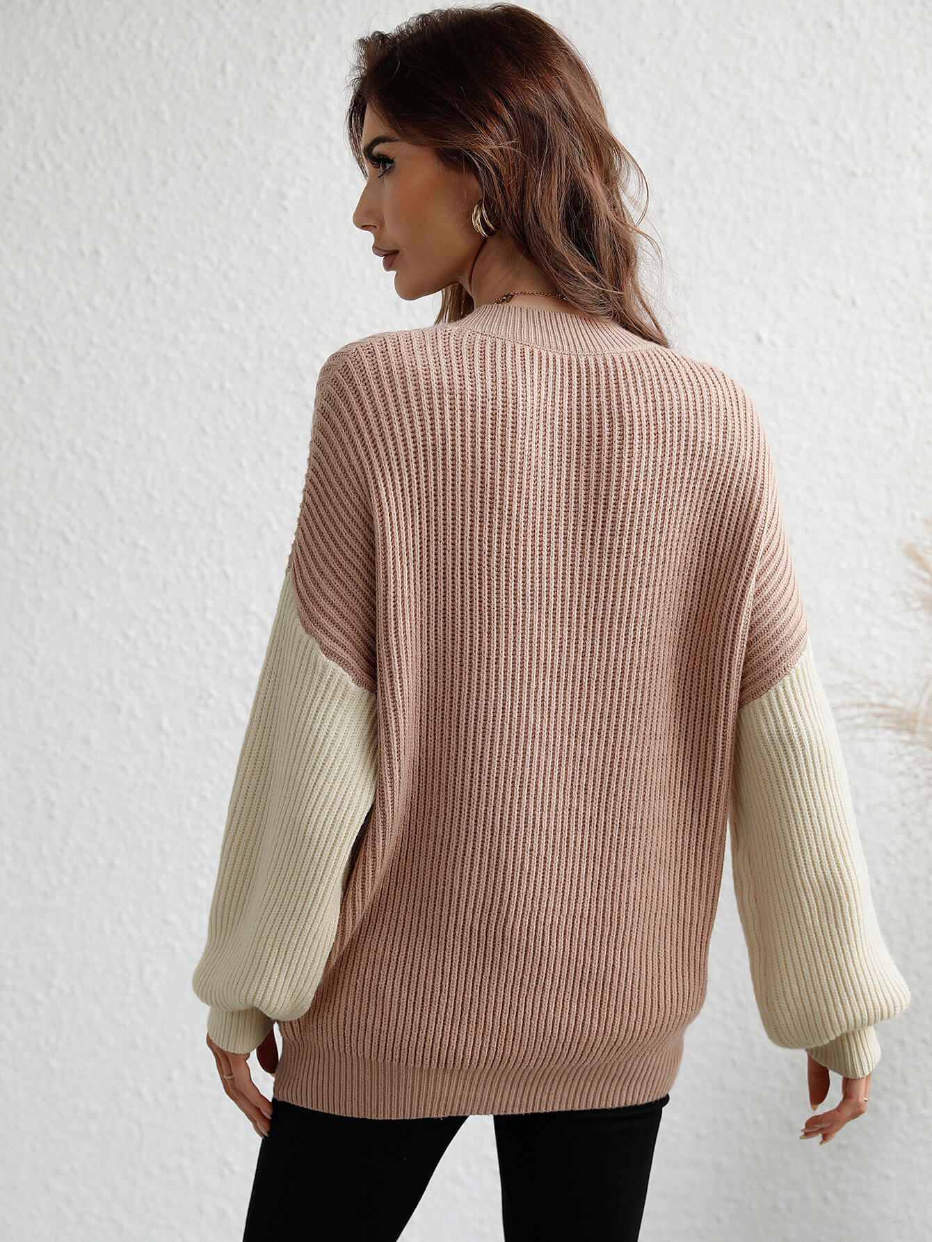 Two-Tone Rib-Knit Dropped Shoulder Sweater  Shirts & Tops- Doll Fits