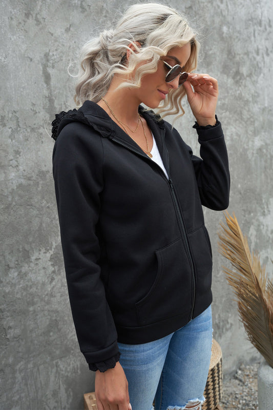 Lace Trim Zip-Up Hooded Jacket  Coats & Jackets- Doll Fits