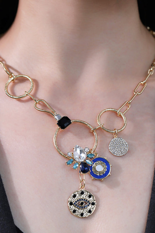18K Gold-Plated Rhinestone Evil Eye Pendant Necklace  Necklaces- Doll Fits
