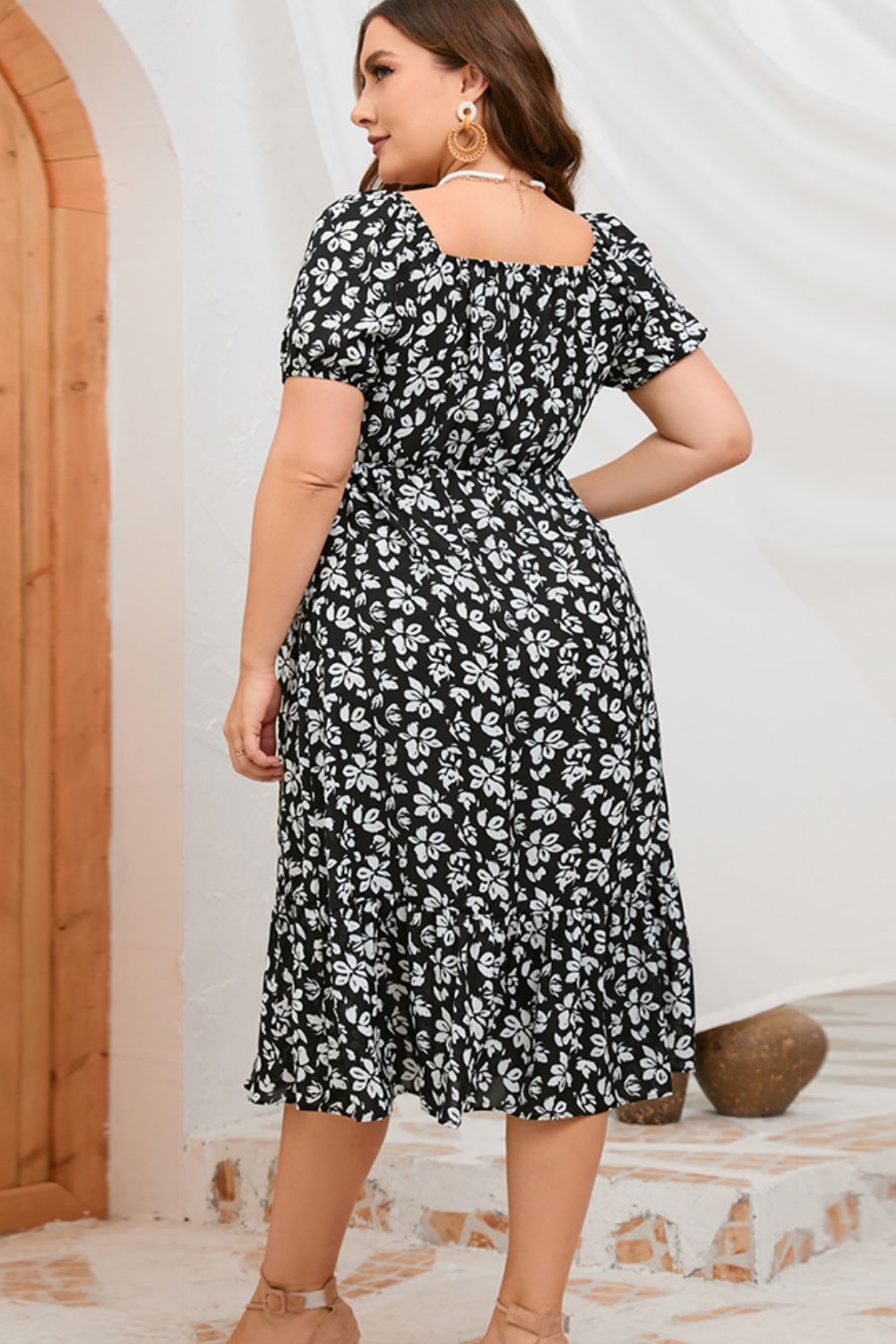 Plus Size Floral Short Sleeve Midi Dress  Dresses- Doll Fits