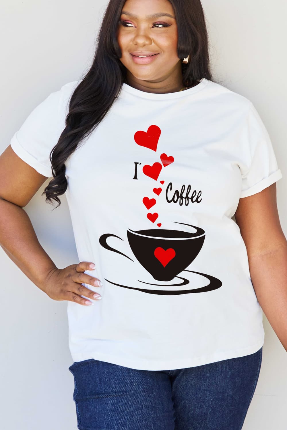 Simply Love Full Size I LOVE COFFEE Graphic Cotton Tee  - Doll Fits