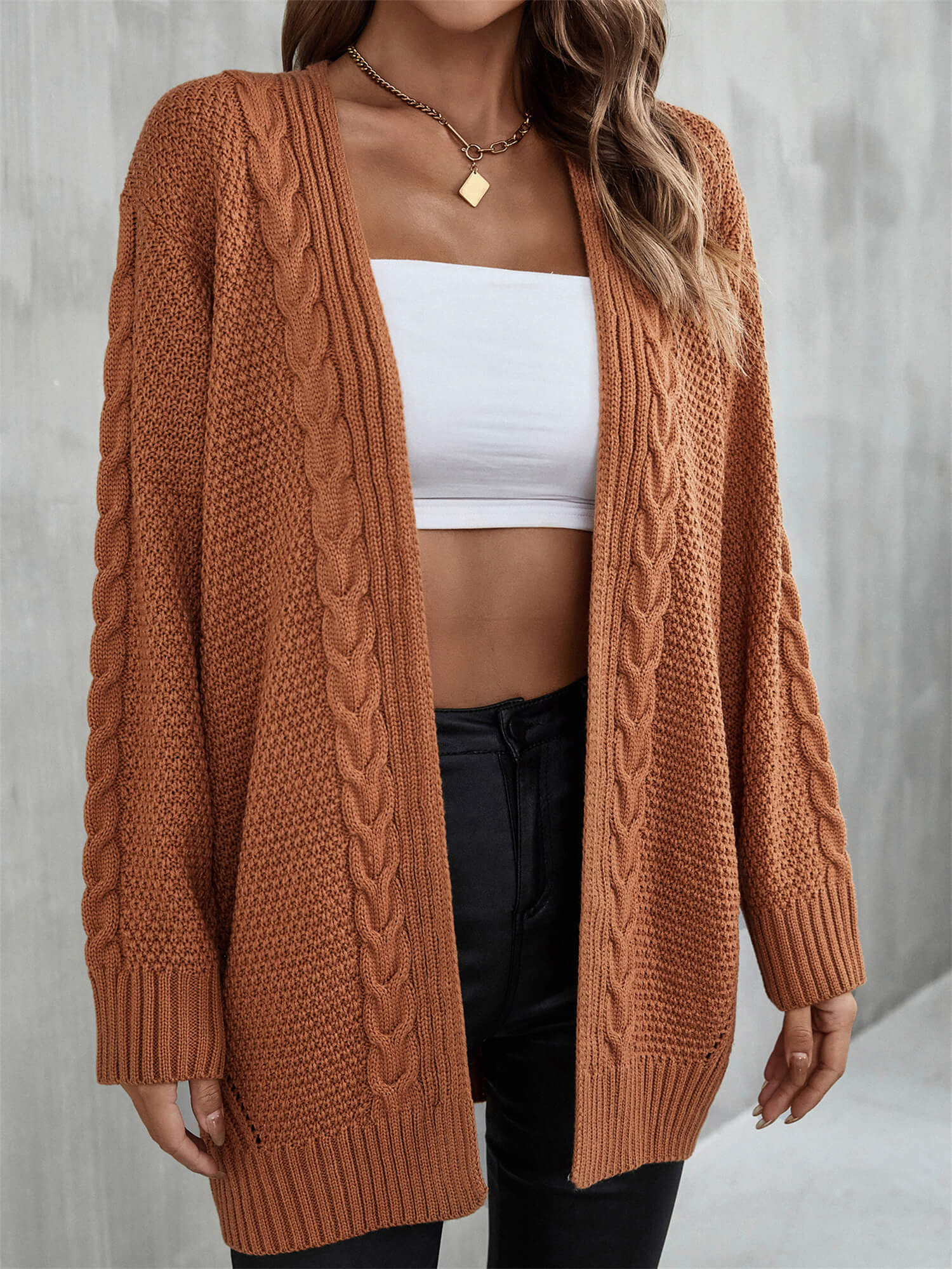 Warm Fall Mixed Knit Open Front Longline Cardigan  Coats & Jackets- Doll Fits