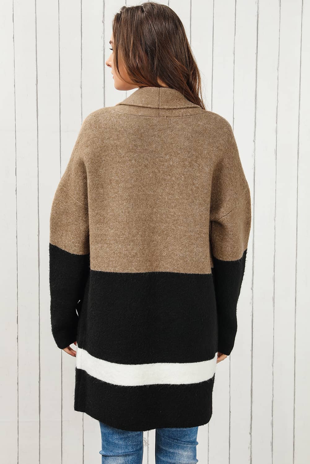 Color Block Dropped Shoulder Longline Cardigan  - Doll Fits