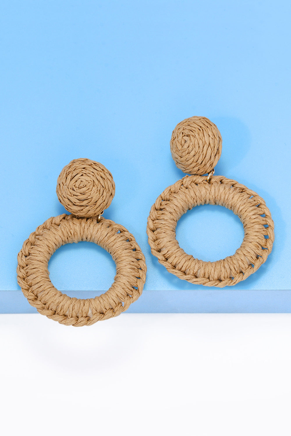 Round Shape Raffia Grass Dangle Earrings  Earrings- Doll Fits