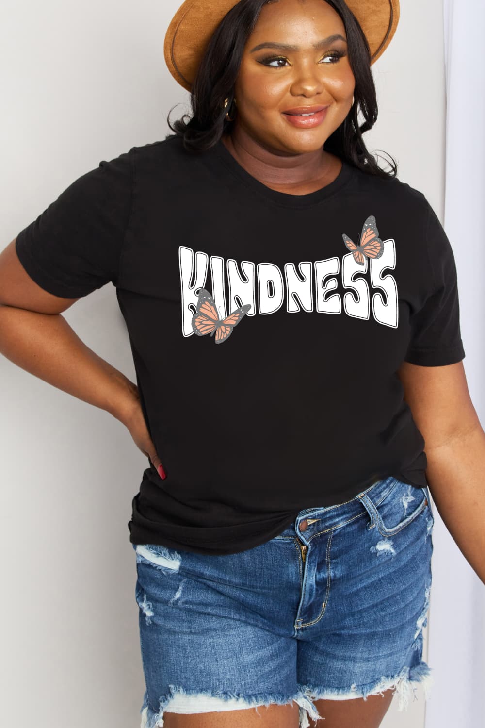 Simply Love Full Size KINDNESS Butterfly Graphic Cotton Tee  Shirts & Tops- Doll Fits