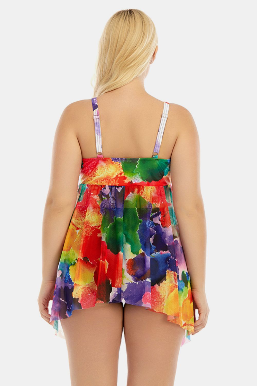 Plus Size Printed Spaghetti Strap V-Neck Two-Piece Swim Set  Swimwear- Doll Fits