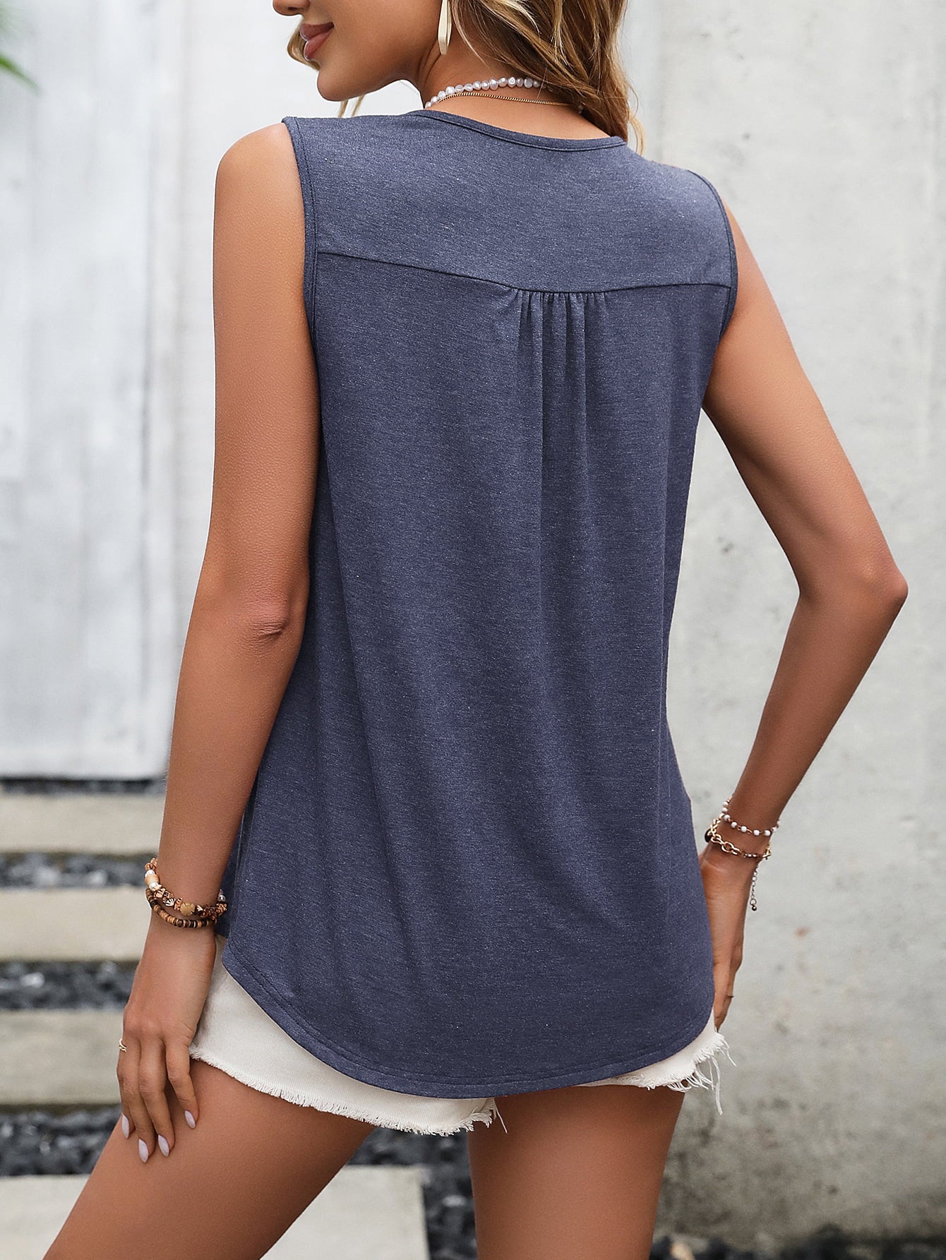 Lace Contrast Scoop Neck Tank  Shirts & Tops- Doll Fits