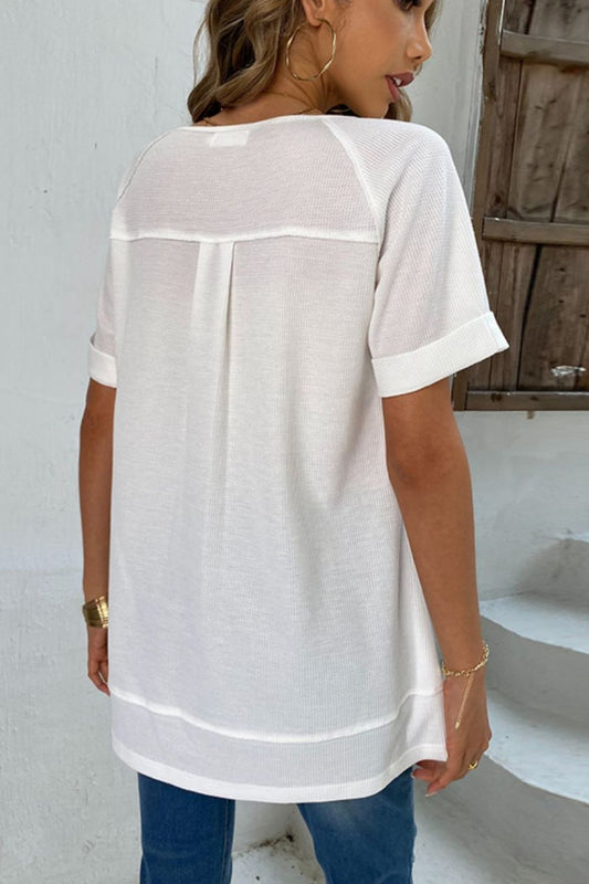 Cuffed Sleeve Henley Top  Shirts & Tops- Doll Fits
