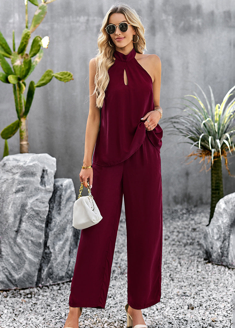 Halter Neck Top and Straight Leg Pants Set  - Doll Fits