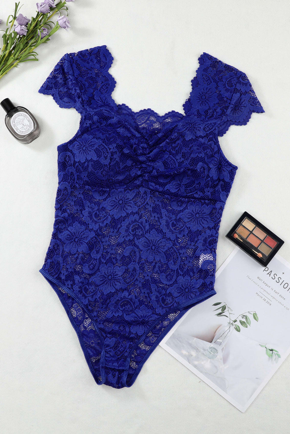 Ruched Sweetheart Neck Lace Bodysuit  Shirts & Tops- Doll Fits