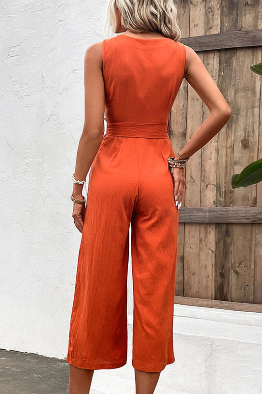 Tie Belt Sleeveless Jumpsuit with Pockets  Jumpsuits & Rompers- Doll Fits