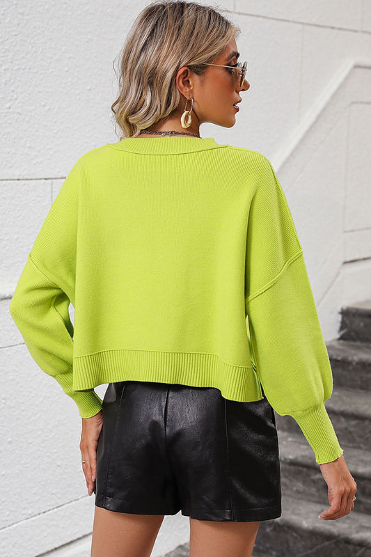 Round Neck Dropped Shoulder Pullover Sweater  - Doll Fits