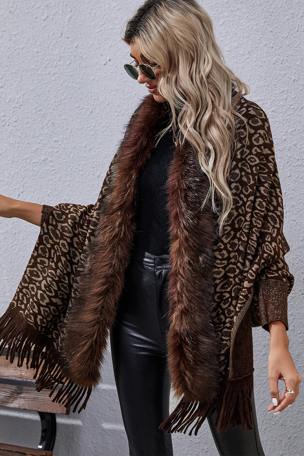 Leopard Fringe Detail Poncho  - Doll Fits