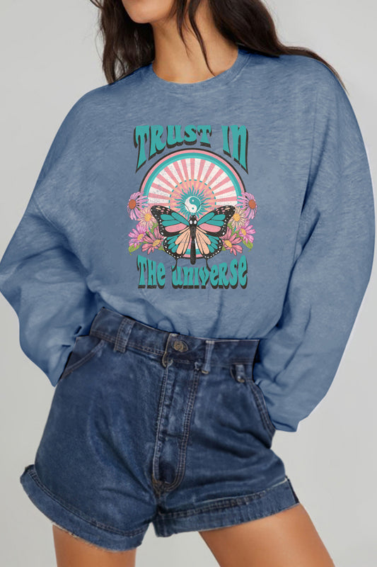 Simply Love Simply Love Full Size TRUST IN THE UNIVERSE Graphic Sweatshirt  - Doll Fits