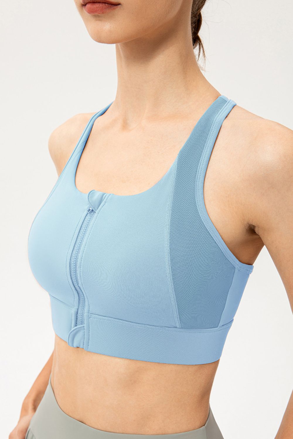Zip-Up Round Neck Sports Bra  - Doll Fits