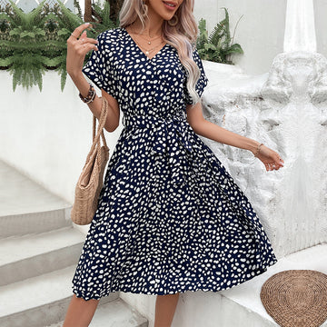 Printed Tie Waist A-Line Dress  Dresses- Doll Fits