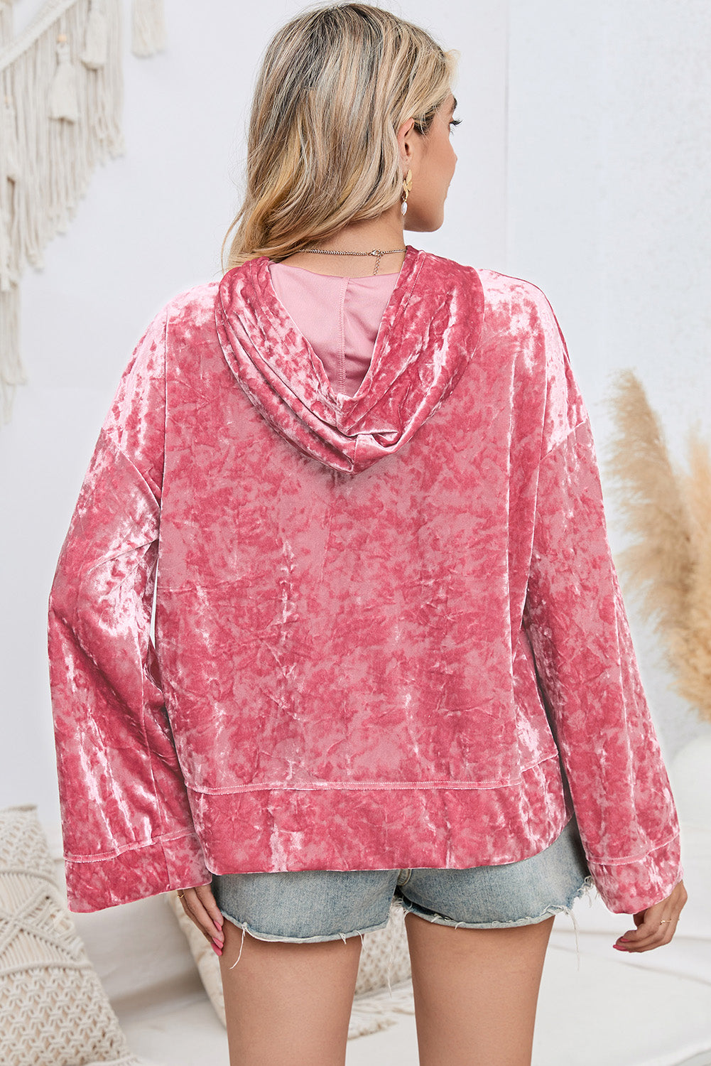 Sequin Flash Pattern Long Sleeve Dropped Shoulder Oversized Hoodie  - Doll Fits