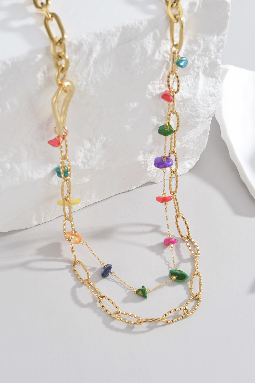 Multicolored Stone Double-Layered Necklace  Necklaces- Doll Fits