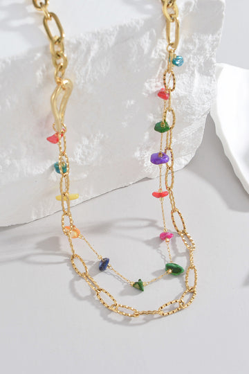 Multicolored Stone Double-Layered Necklace  Necklaces- Doll Fits