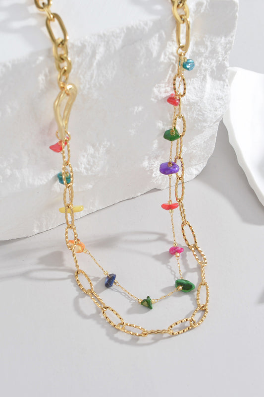 Multicolored Stone Double-Layered Necklace  Necklaces- Doll Fits