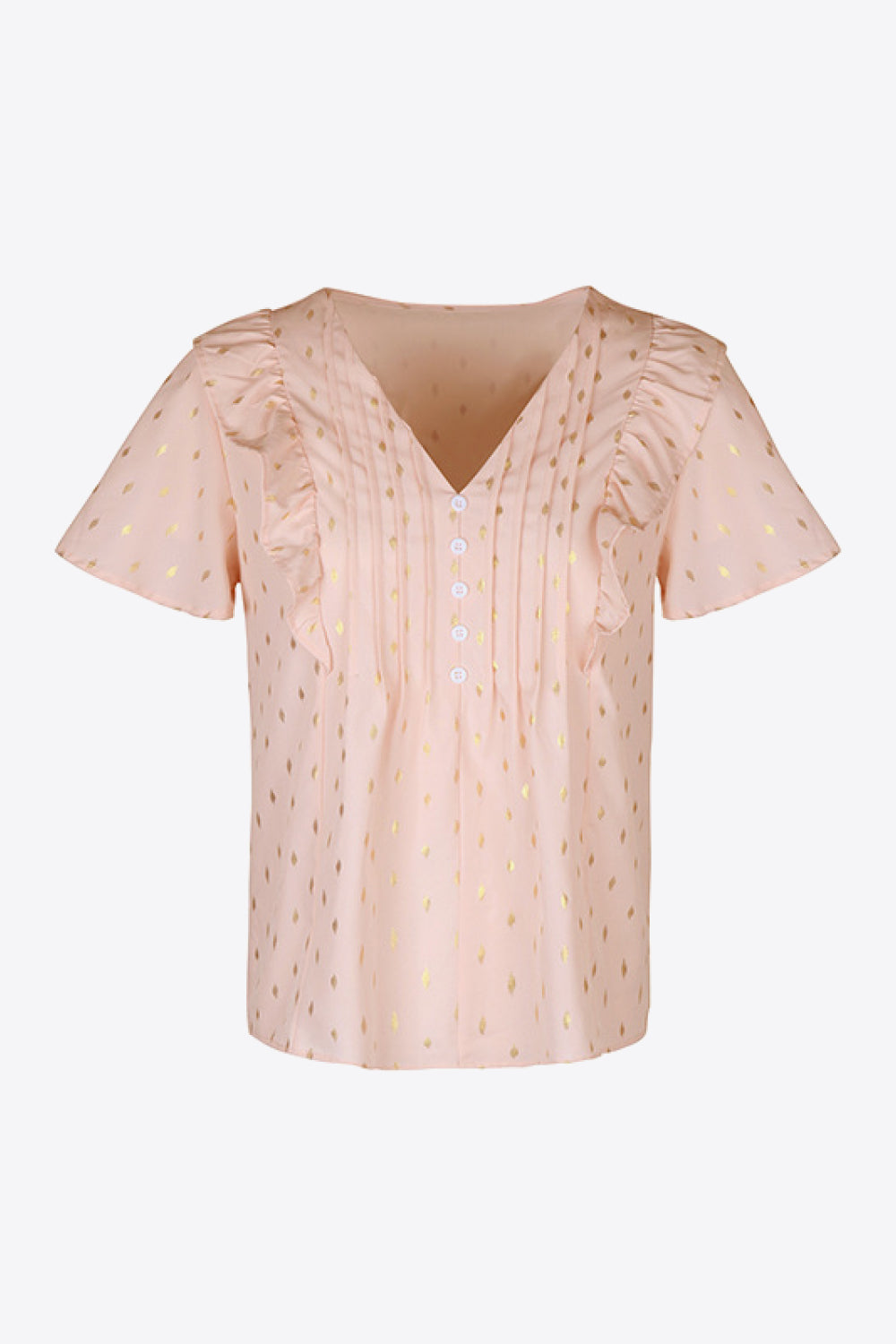 Printed Ruffle Trim Pleated Detail Blouse  Shirts & Tops- Doll Fits