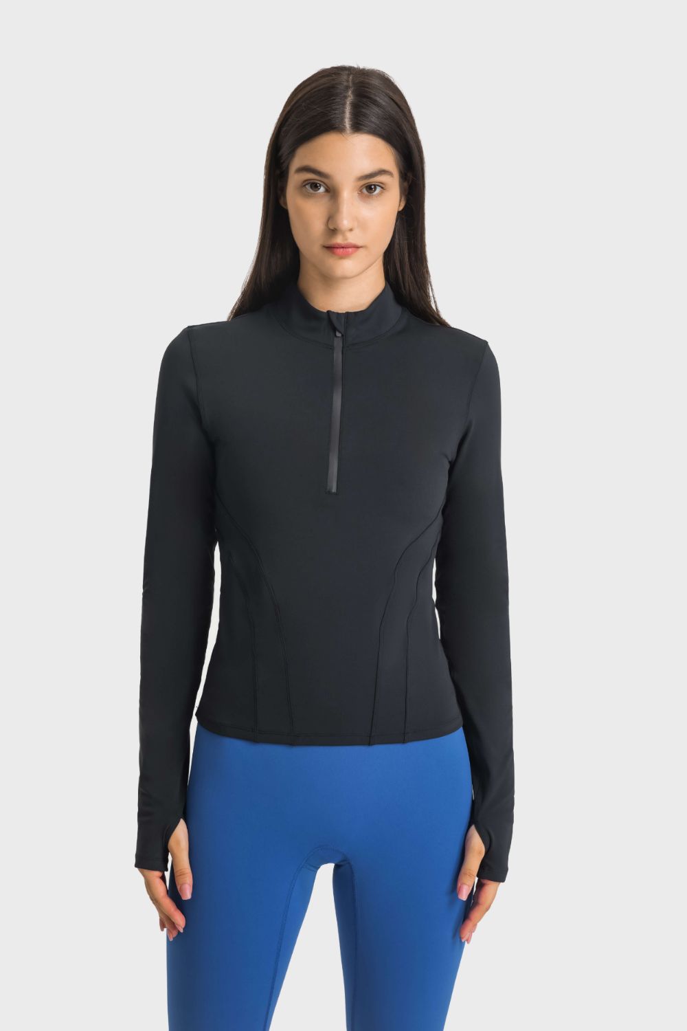 Half Zip Thumbhole Sleeve Sports Top  Activewear- Doll Fits