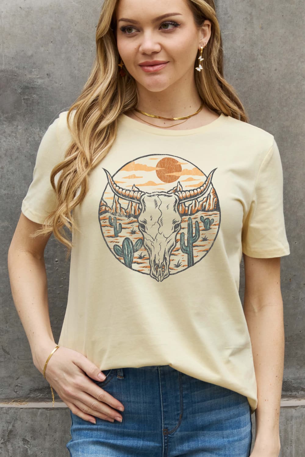 Simply Love Full Size Bull Cactus Graphic Cotton Tee  - Doll Fits
