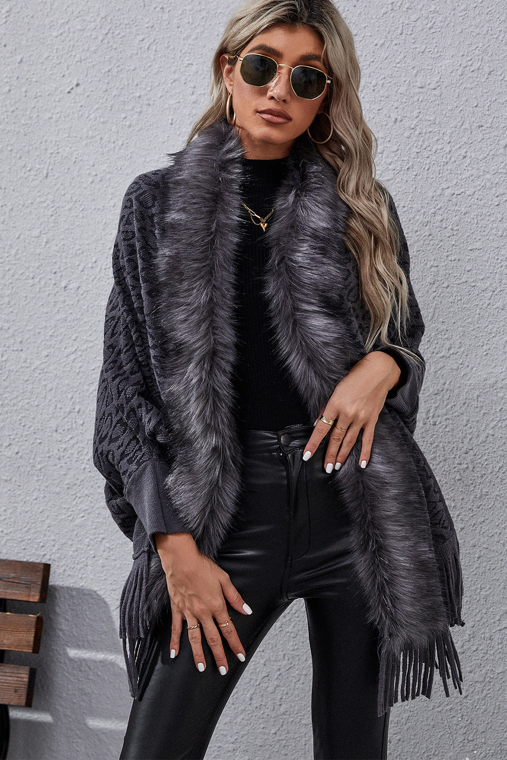 Leopard Fringe Detail Poncho  - Doll Fits