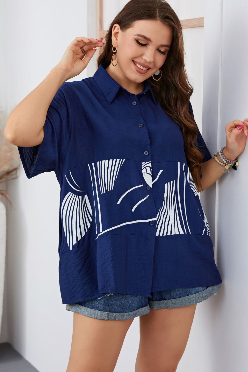 Plus Size Printed Flutter Sleeve Shirt  Shirts & Tops- Doll Fits