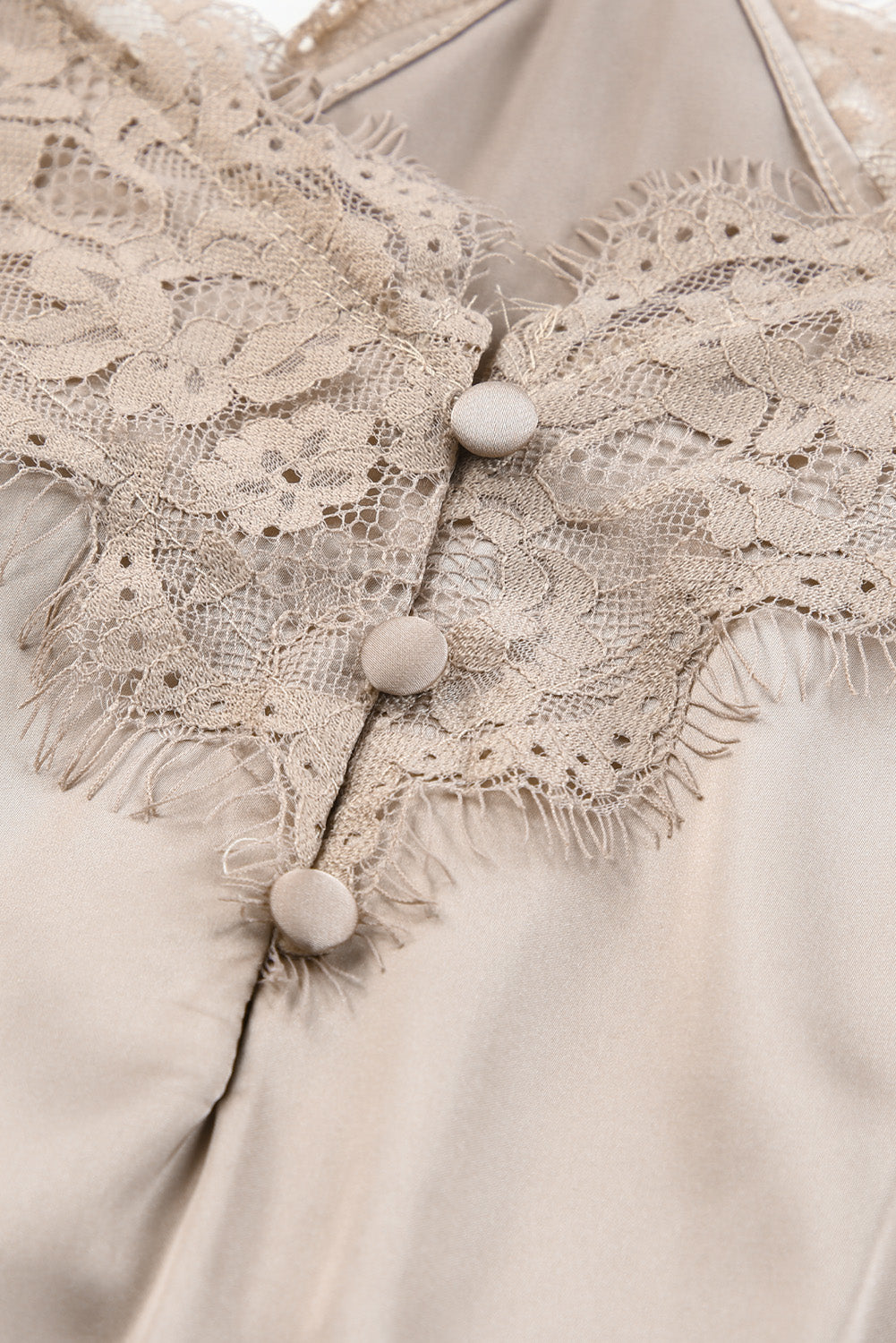 Lace Trim Buttoned Spaghetti Strap Bodysuit  Shirts & Tops- Doll Fits