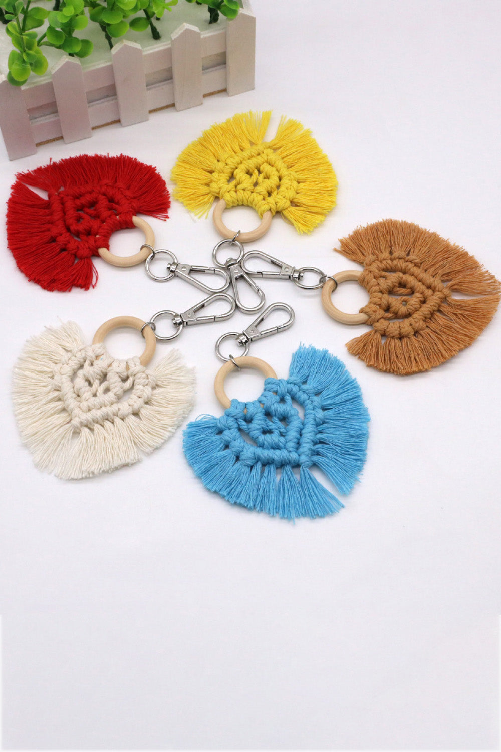 Assorted 4-Pack Heart-Shaped Macrame Fringe Keychain  Keychains- Doll Fits