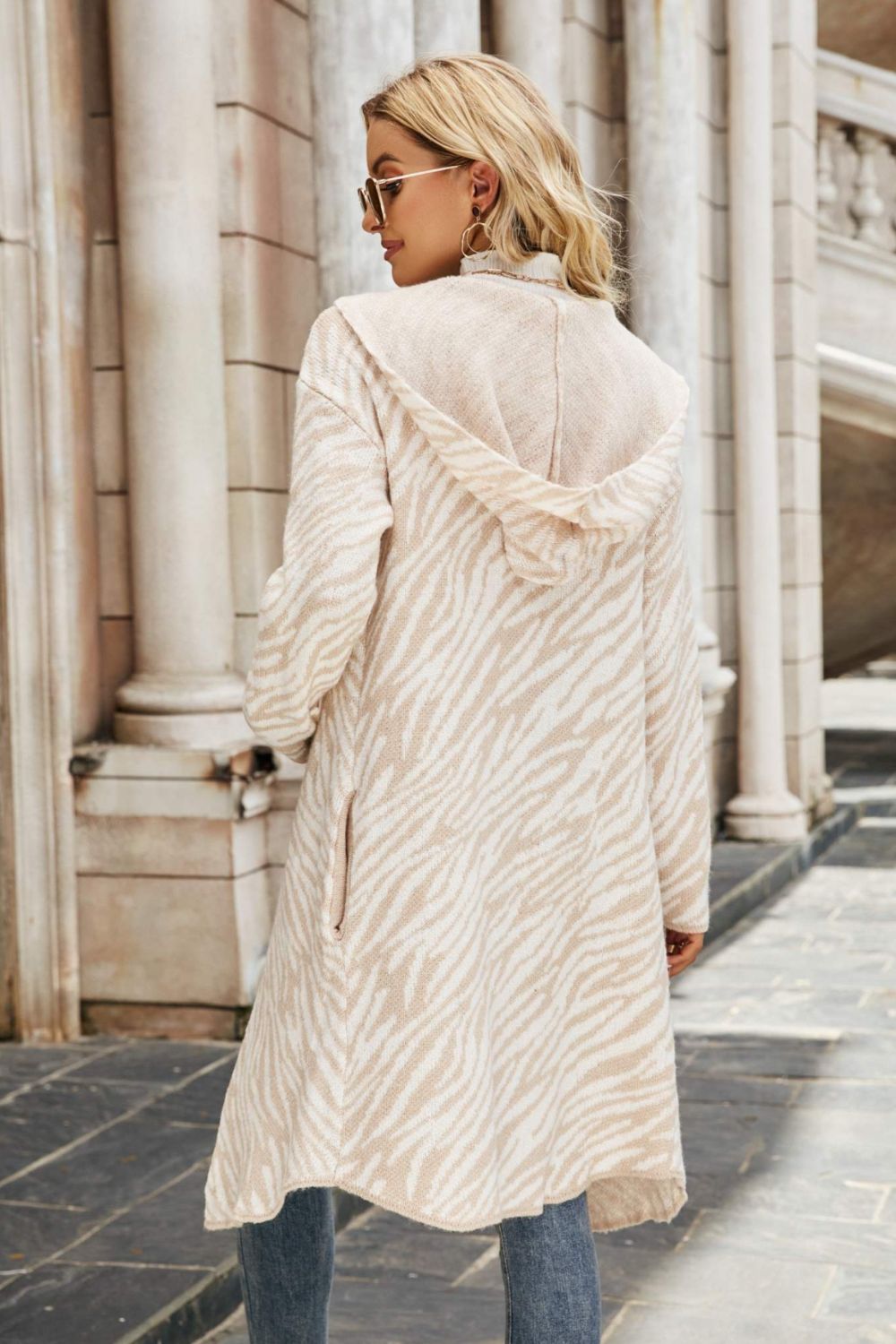 Printed Open Front Hooded Longline Cardigan  Coats & Jackets- Doll Fits