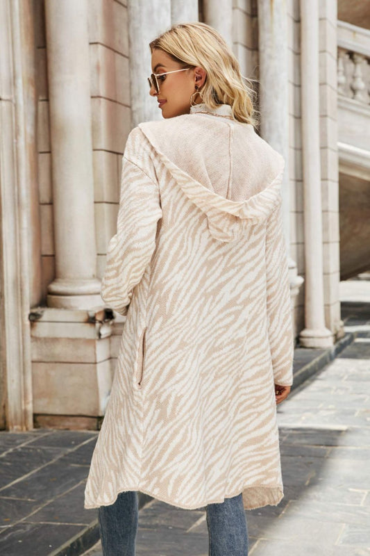 Printed Open Front Hooded Longline Cardigan  Coats & Jackets- Doll Fits