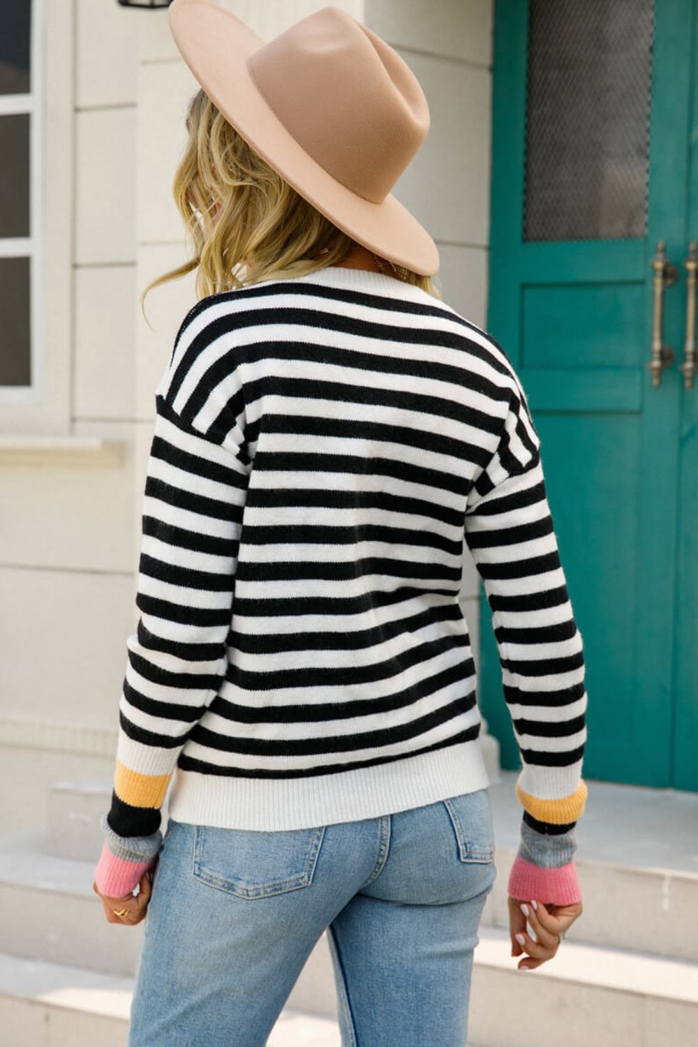 Warm Spice Striped Round Neck Sweater  Shirts & Tops- Doll Fits
