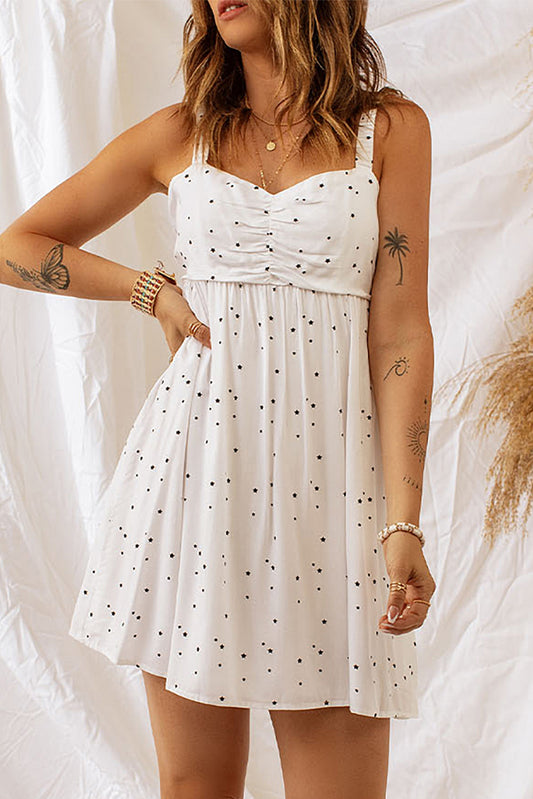 Star Print Ruched Sleeveless Dress  Dresses- Doll Fits