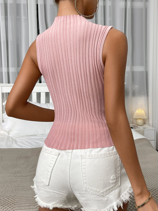 Mock Neck Ribbed Knit Tank  Shirts & Tops- Doll Fits