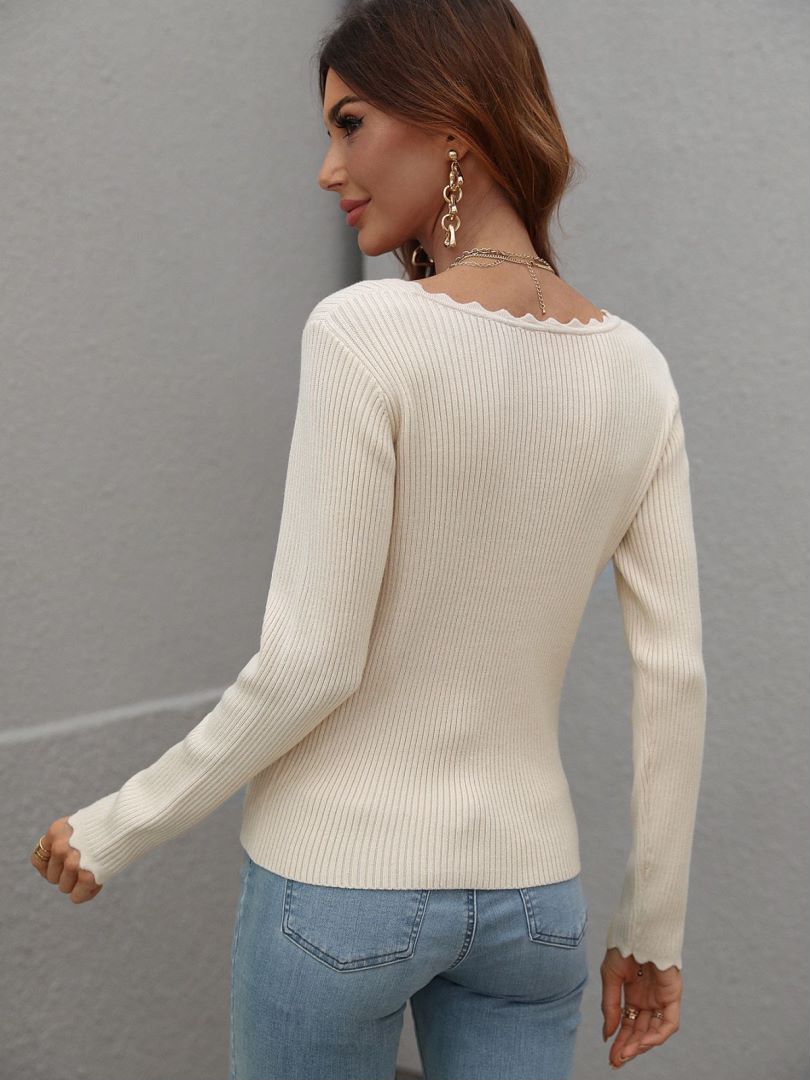 V-Neck Ribbed Knit Top  Shirts & Tops- Doll Fits
