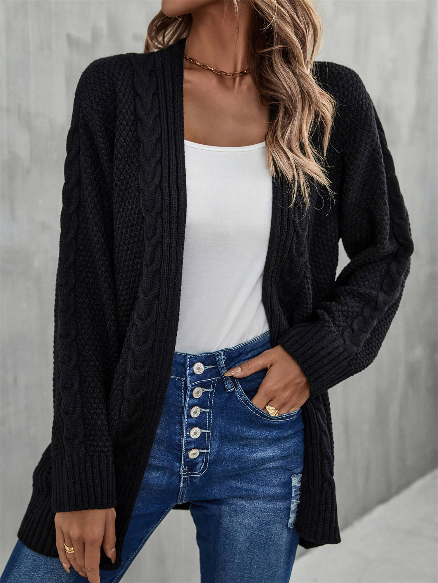 Warm Fall Mixed Knit Open Front Longline Cardigan  Coats & Jackets- Doll Fits