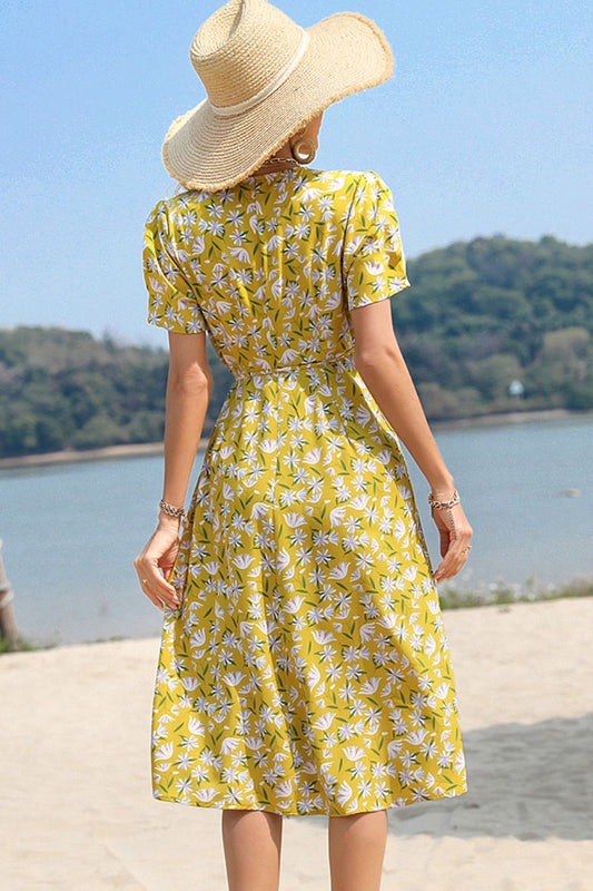 Floral Surplice Neck Short Sleeve Dress  Dresses- Doll Fits