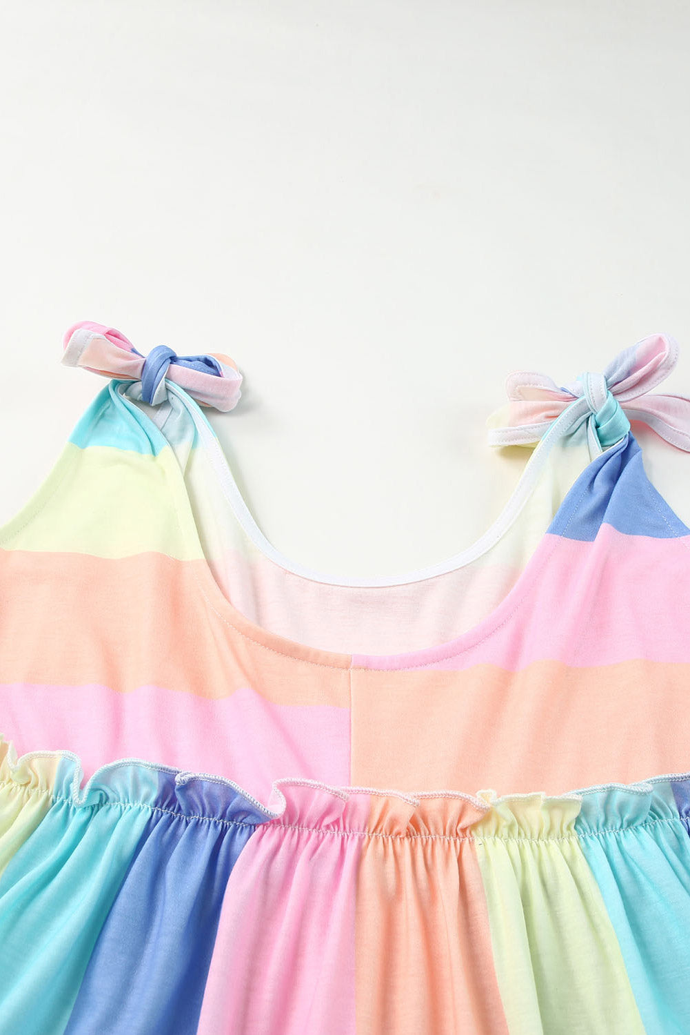 Striped Tie Shoulder Frill Trim Tank  Shirts & Tops- Doll Fits